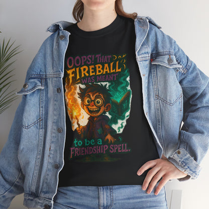 Fireball Wizard Character Tee | 'Friendship Spell' Magic Illustration