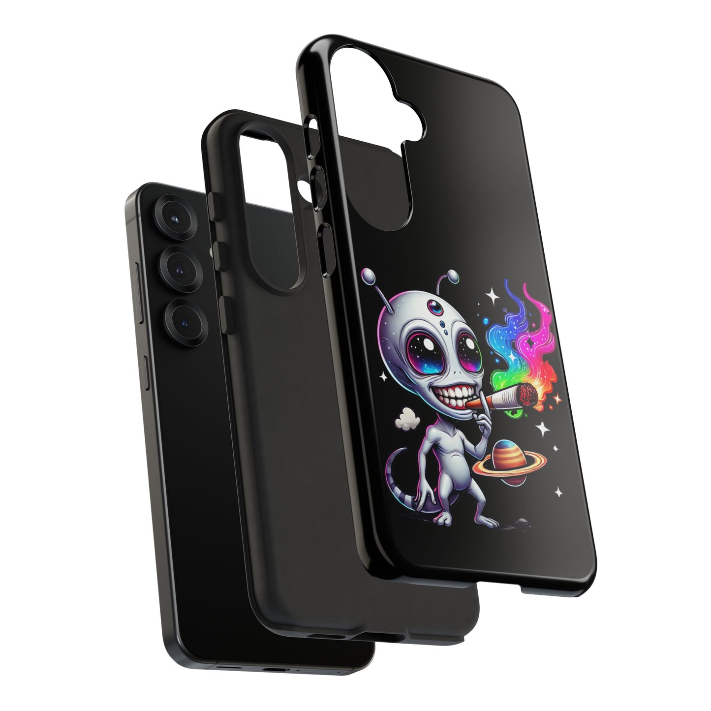 Alien Smoking Rainbow Galaxy Phone Case — Cute Cosmic Art Tough Case