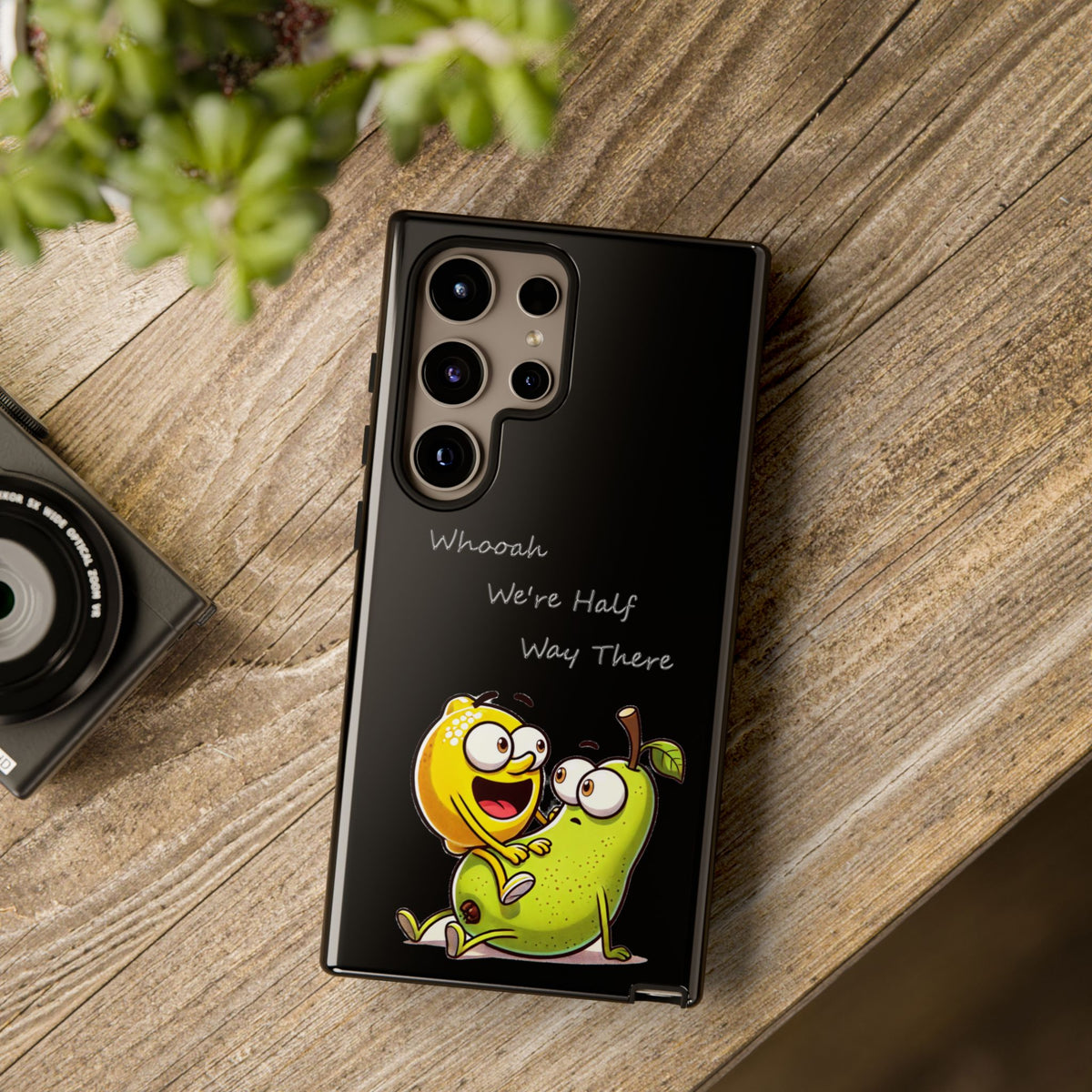 Phone Case - Playful Pear & Lemon Illustration with “Whooah We're Half Way There”
