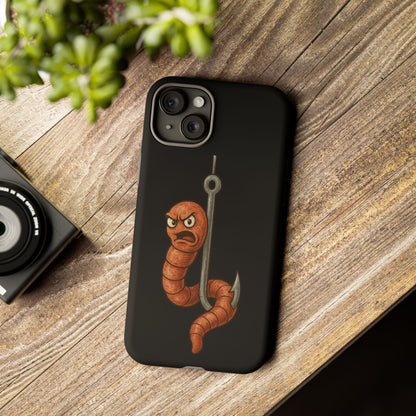 Angry Worm on Hook Phone Case – Funny Fishing Humor Protective Cover