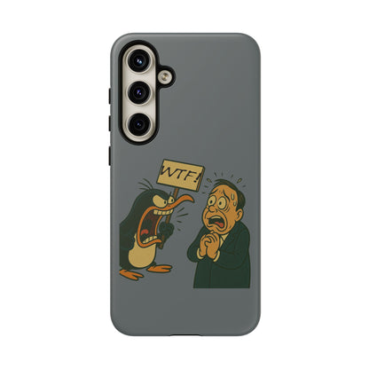 Phone Case - Cartoon Penguin Yelling 'WTF' at Shocked Man, Funny Protective iPhone Cover