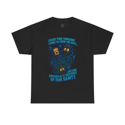 Lost Pieces of Sanity T-Shirt | Surreal Monster Wall Illustration