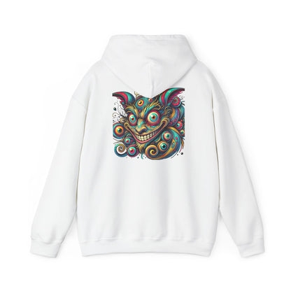 Demon Mask Hoodie — Vibrant Psychedelic Oni Graphic Hooded Sweatshirt