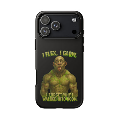Funny Glow Gym Phone Case — "I Flex, I Glow" Humorous Bodybuilder Design