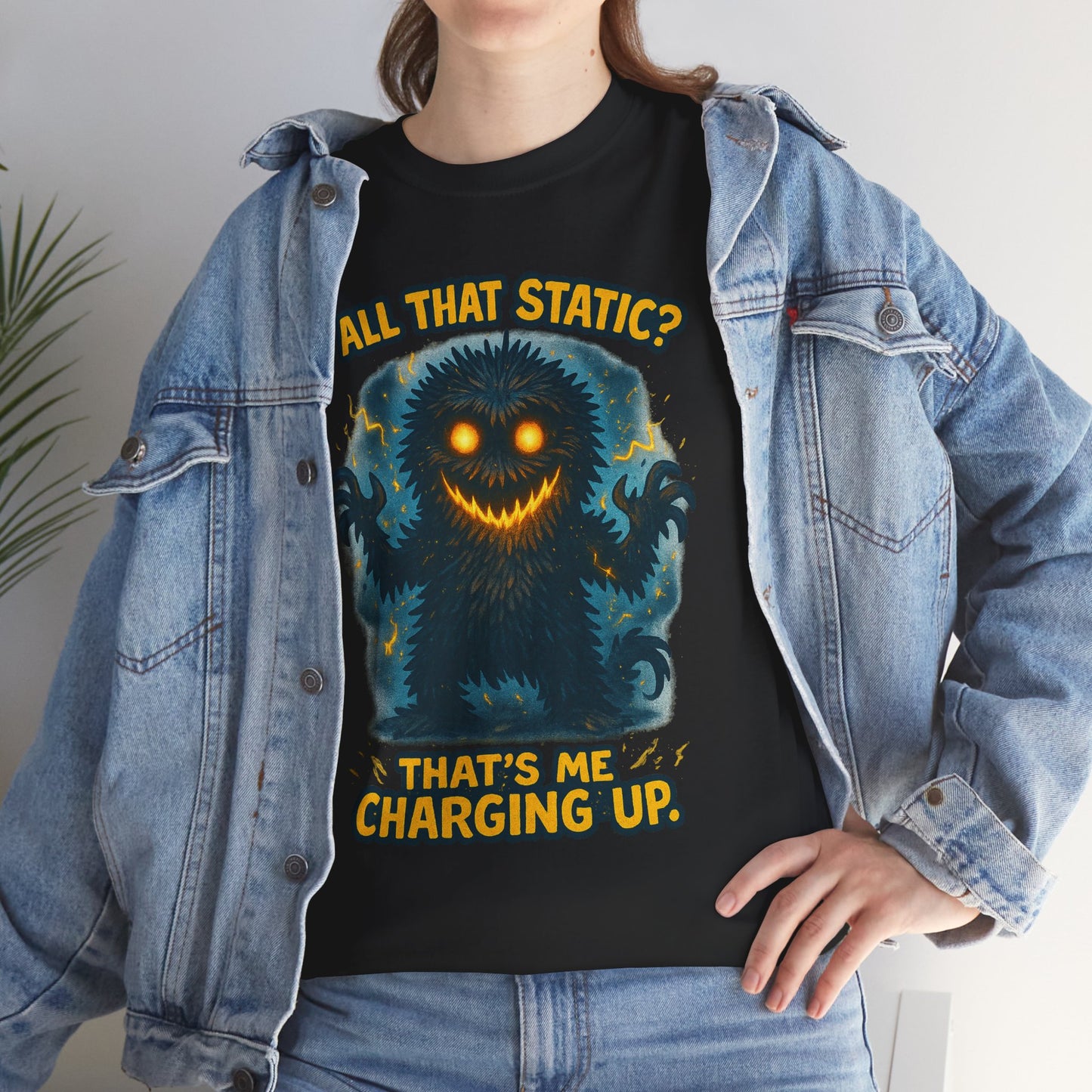 All That Static Monster, T-Shirt | Funny Electric Charging Graphic