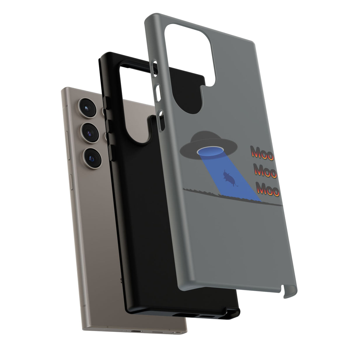 Phone Case — Funny UFO Cow Abduction Design with “Moo Moo Moo”