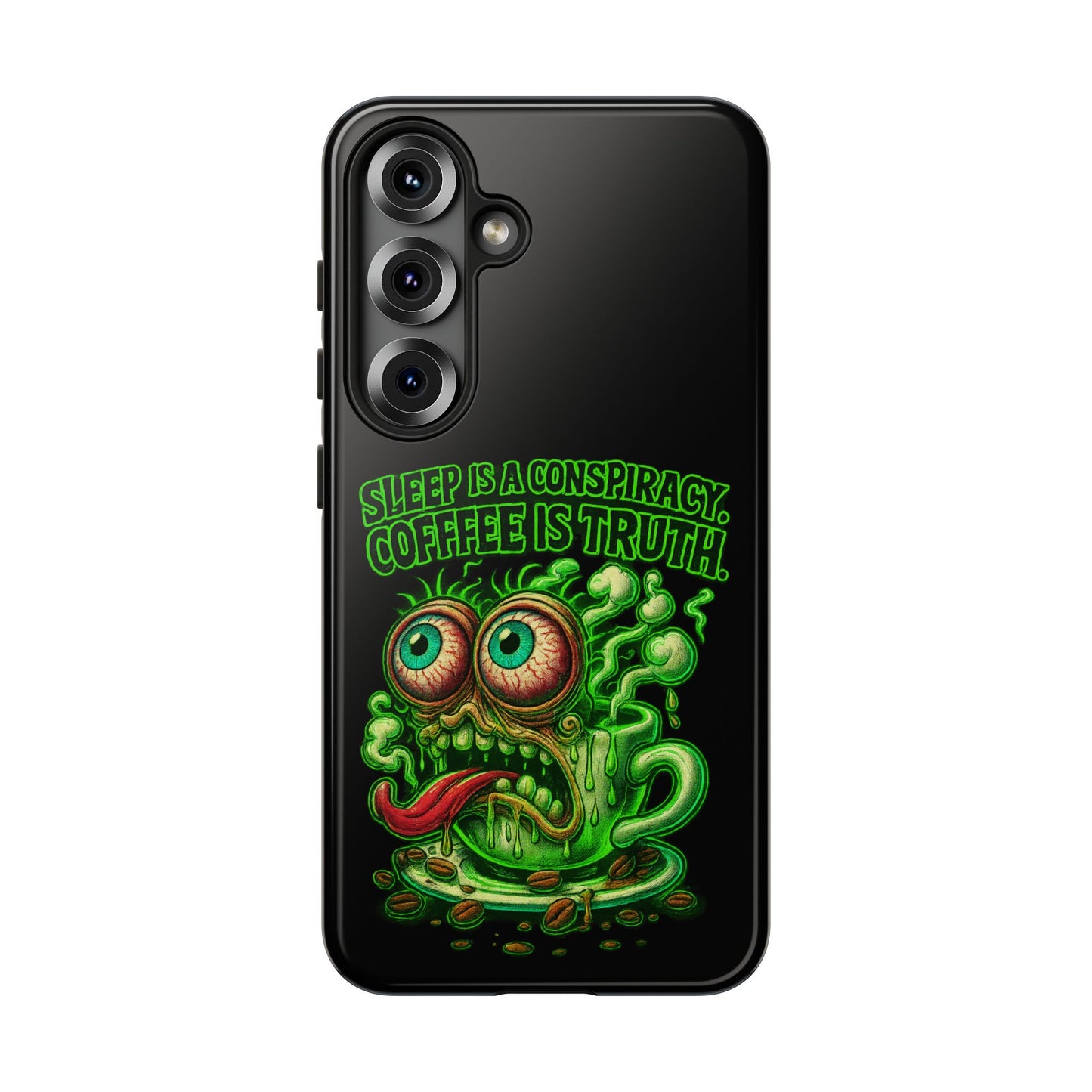 Phone Case — “Sleep Is a Conspiracy, Coffee Is Truth” Retro Monster Design