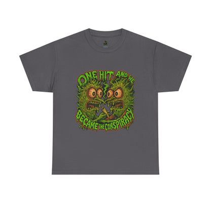 One Hit and We Became the Conspiracy – Trippy Weed Monster T-Shirt