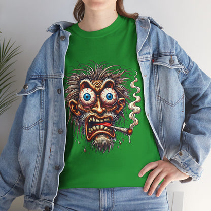 Graphic Tee — Wild-eyed Grinning Monster Head Smoking Cigarette Shirt