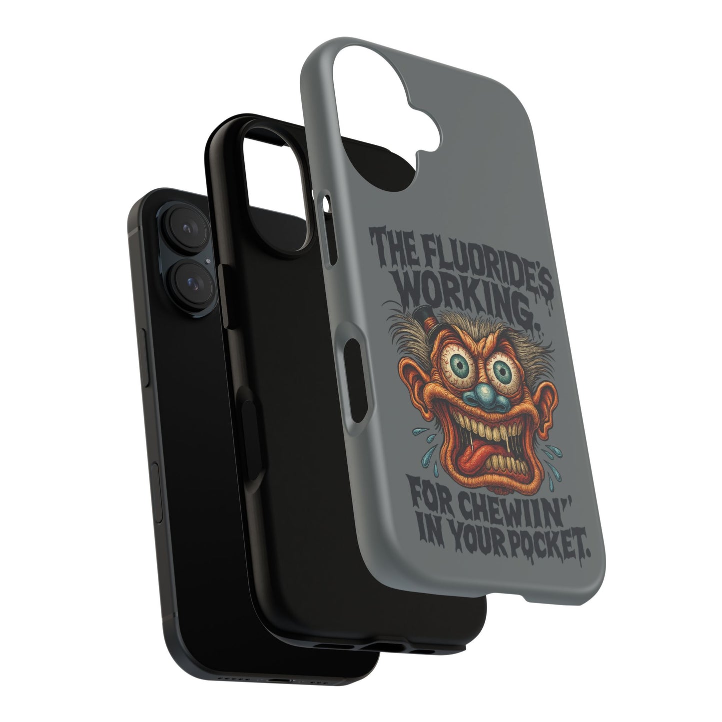 Phone Case — Retro Horror Graphic “The Fluoride’s Working” Shock Art