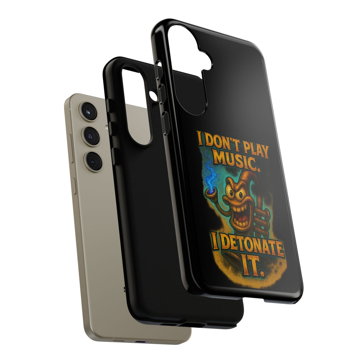 Phone Case — "I Don't Play Music. I Detonate It." Cartoon Bomb Graphic