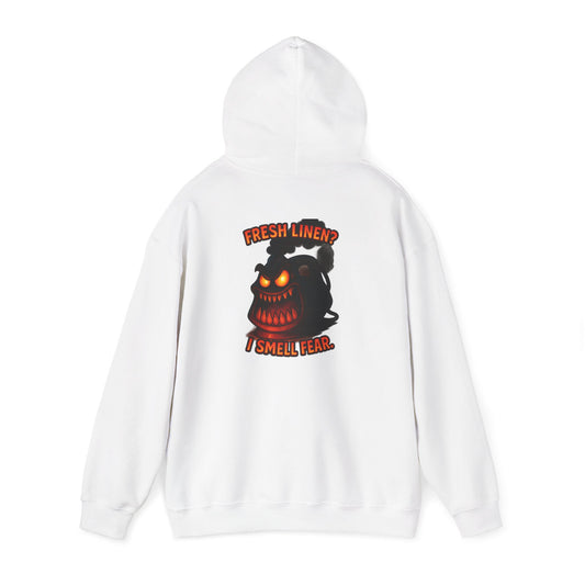 Horror Hoodie — 'Freshly Blended I Smell Fear' Graphic Back Sweatshirt