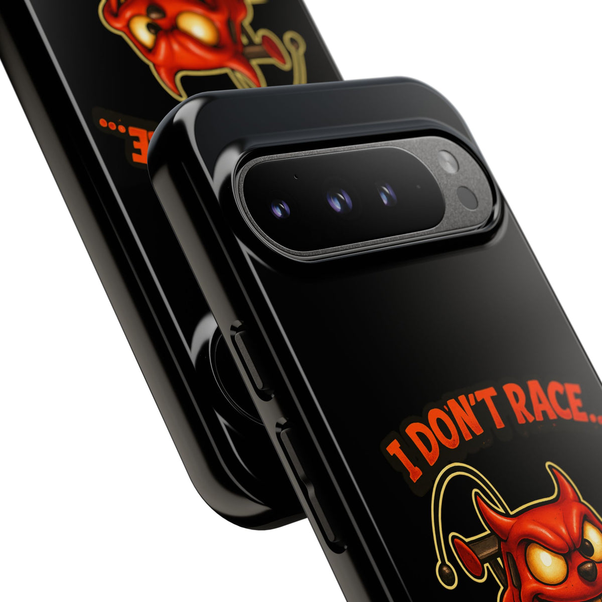 I Don't Race I Chase Phone Case — Cartoon Demon Hot Rod Design