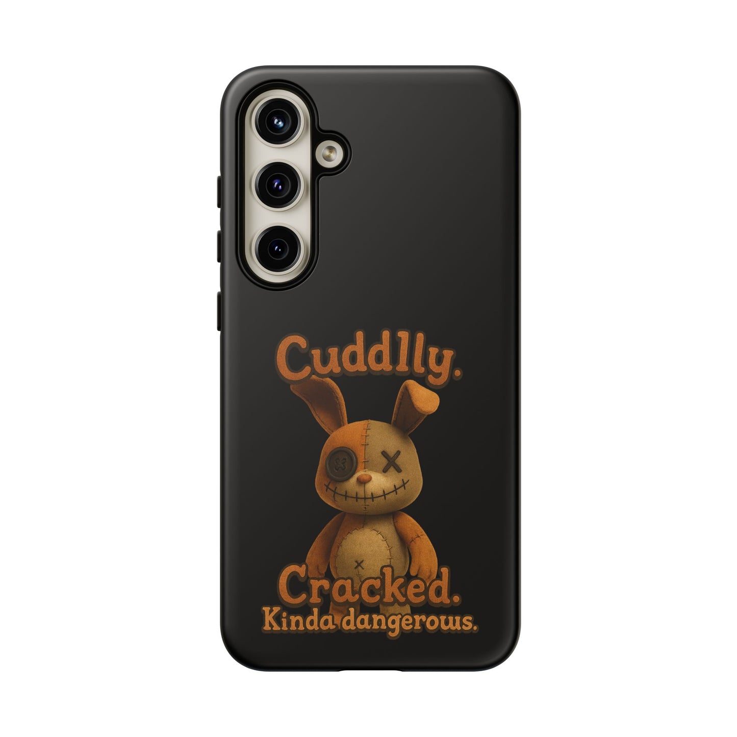 Phone Case — "Cuddly. Cracked. Kinda Dangerous." Cute Creepy Bunny Protective Case