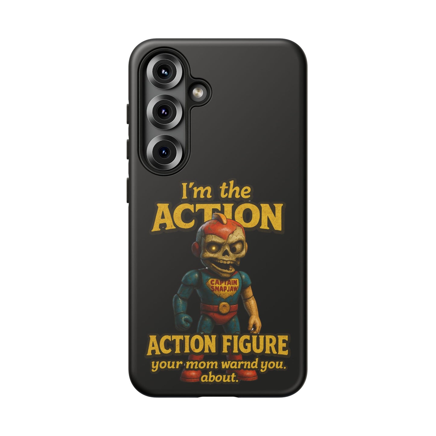 Action Figure Phone Case — "I'm the Action" Retro Skull Toy Design