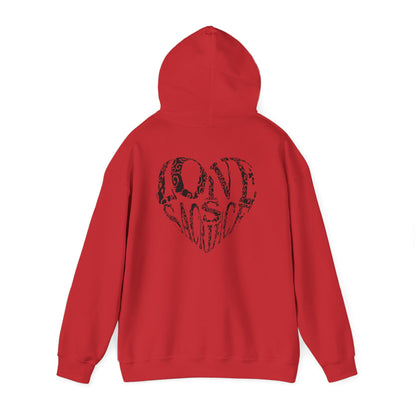 Hoodie — Black Heart Typography “Love” Graphic Pullover