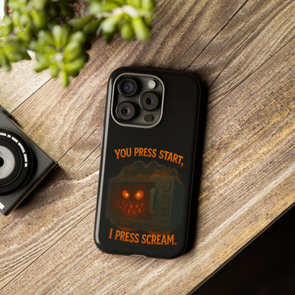 Phone Case — "You Press Start, I Press Scream" Spooky Retro Game Controller Design