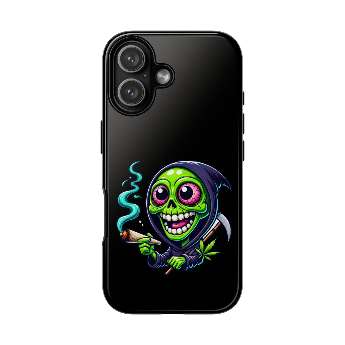 Grinning Stoner Grim Reaper Phone Case – Cannabis Skull iPhone Cover