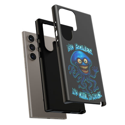 Phone Case — 'No Bones, No Chill, No Mercy' Blue Jellyfish Horror Design