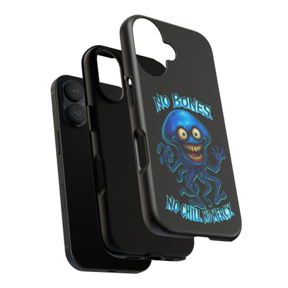 Phone Case — 'No Bones, No Chill, No Mercy' Blue Jellyfish Horror Design