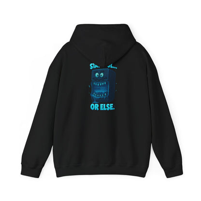 Retro Fridge Cabinet Hoodie — 'Stay in Line or Else' Graphic Pullover