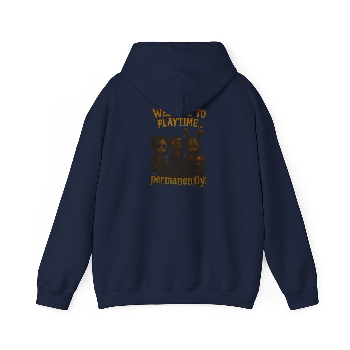 Hoodie — 'Welcome Playtime Permanently' Vintage Horror Character Back Graphic
