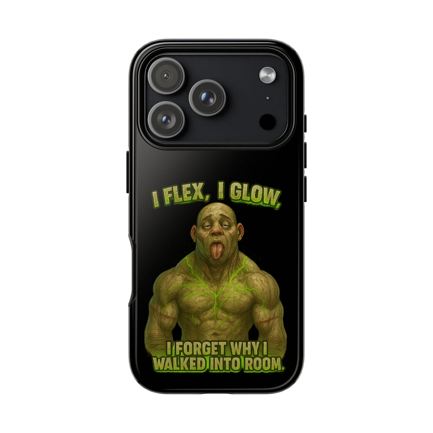 Funny Glow Gym Phone Case — "I Flex, I Glow" Humorous Bodybuilder Design