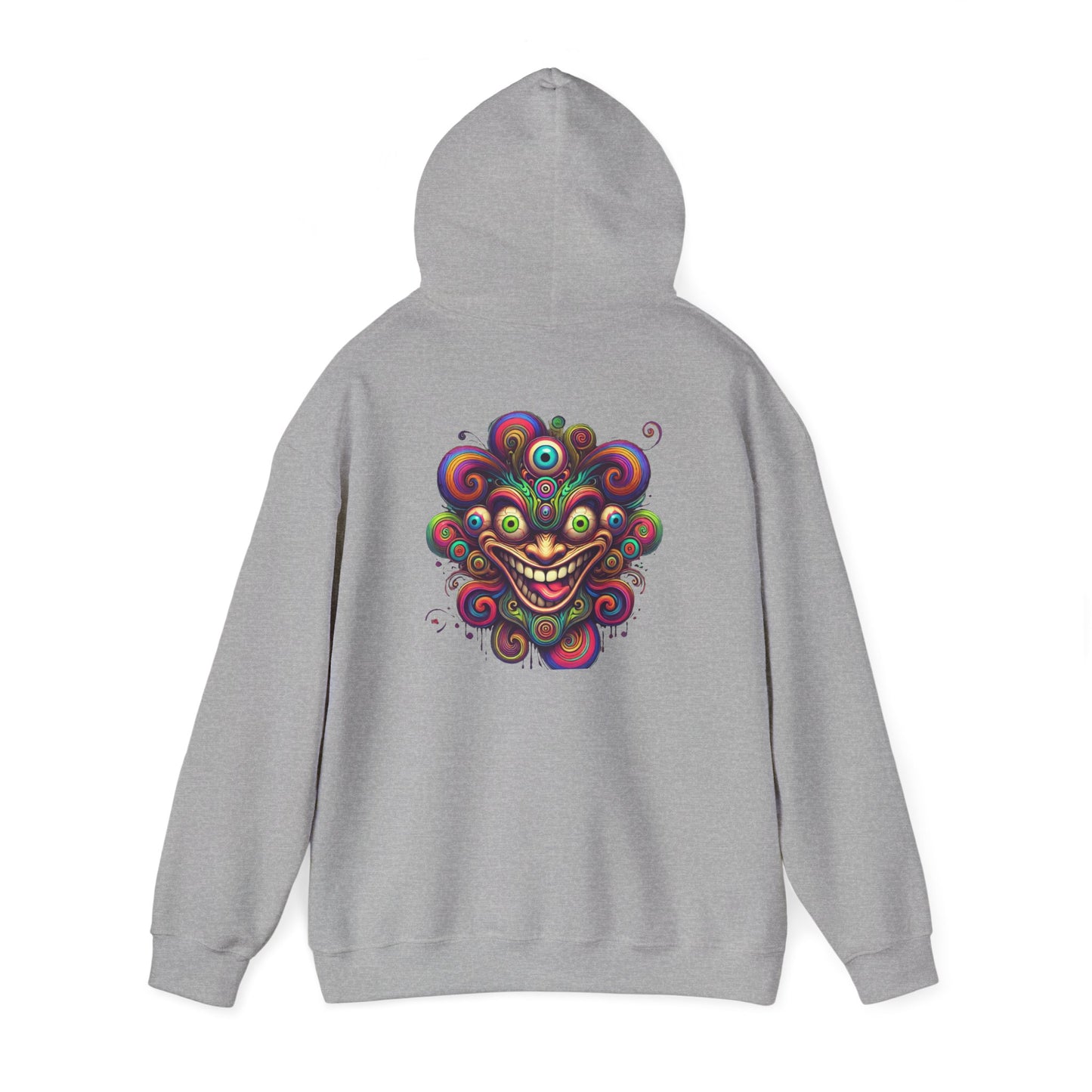 Psychedelic Smiling Jester Hoodie – Colorful Trippy Festival Sweatshirt