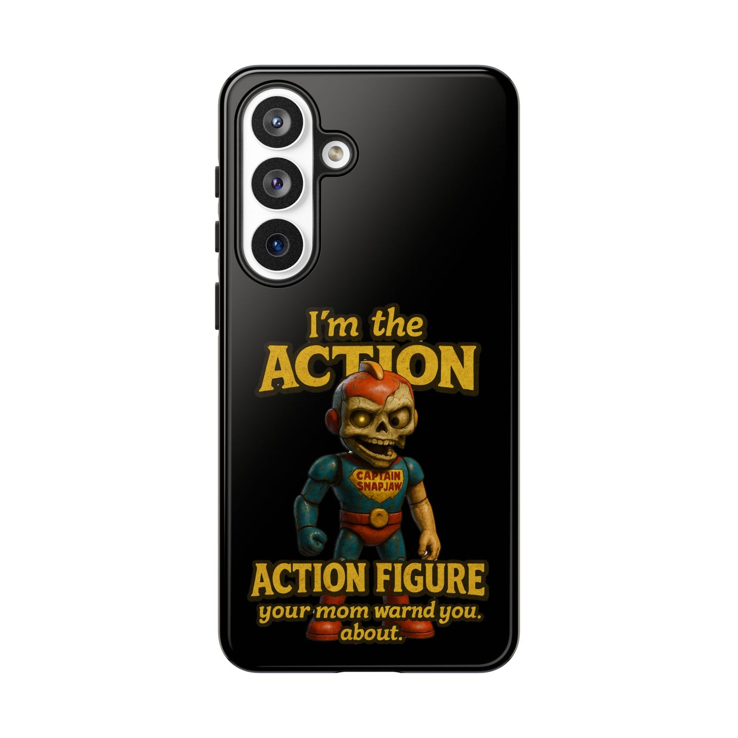 Action Figure Phone Case — "I'm the Action" Retro Skull Toy Design