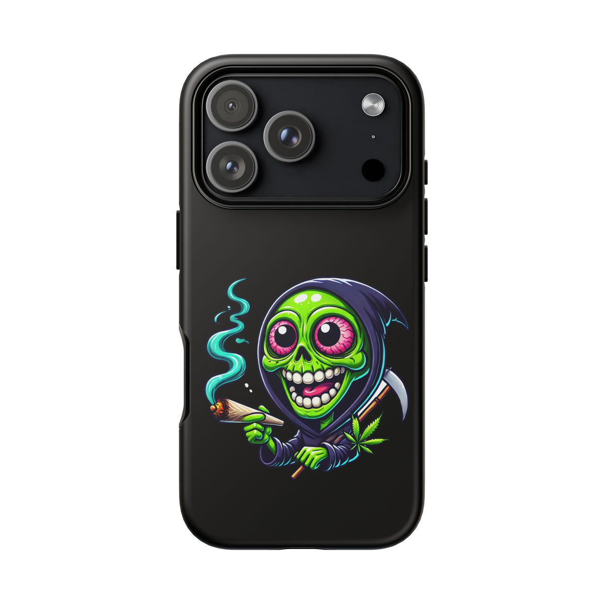 Grinning Stoner Grim Reaper Phone Case – Cannabis Skull iPhone Cover