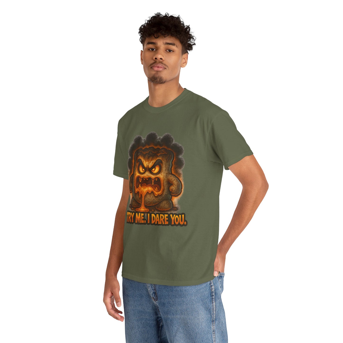 Angry Toast Character Try Me I Dare You T-Shirt | Funny Food Illustration