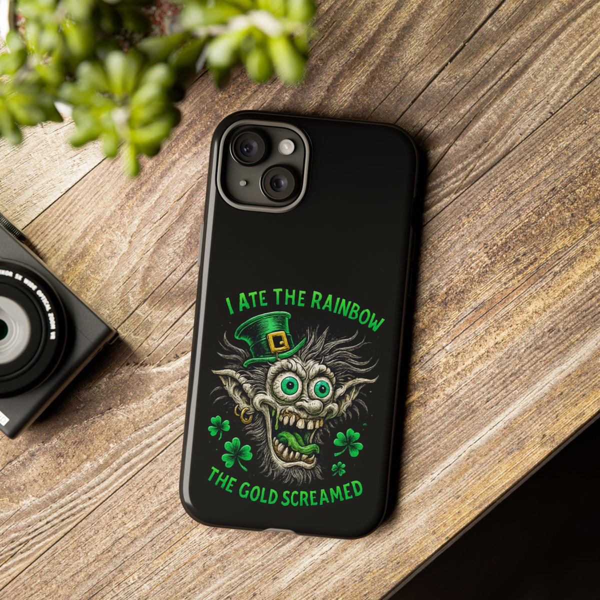 St. Patrick's Horror Phone Case — "I Ate the Rainbow, The Gold Screamed" Lucky Goblin Design