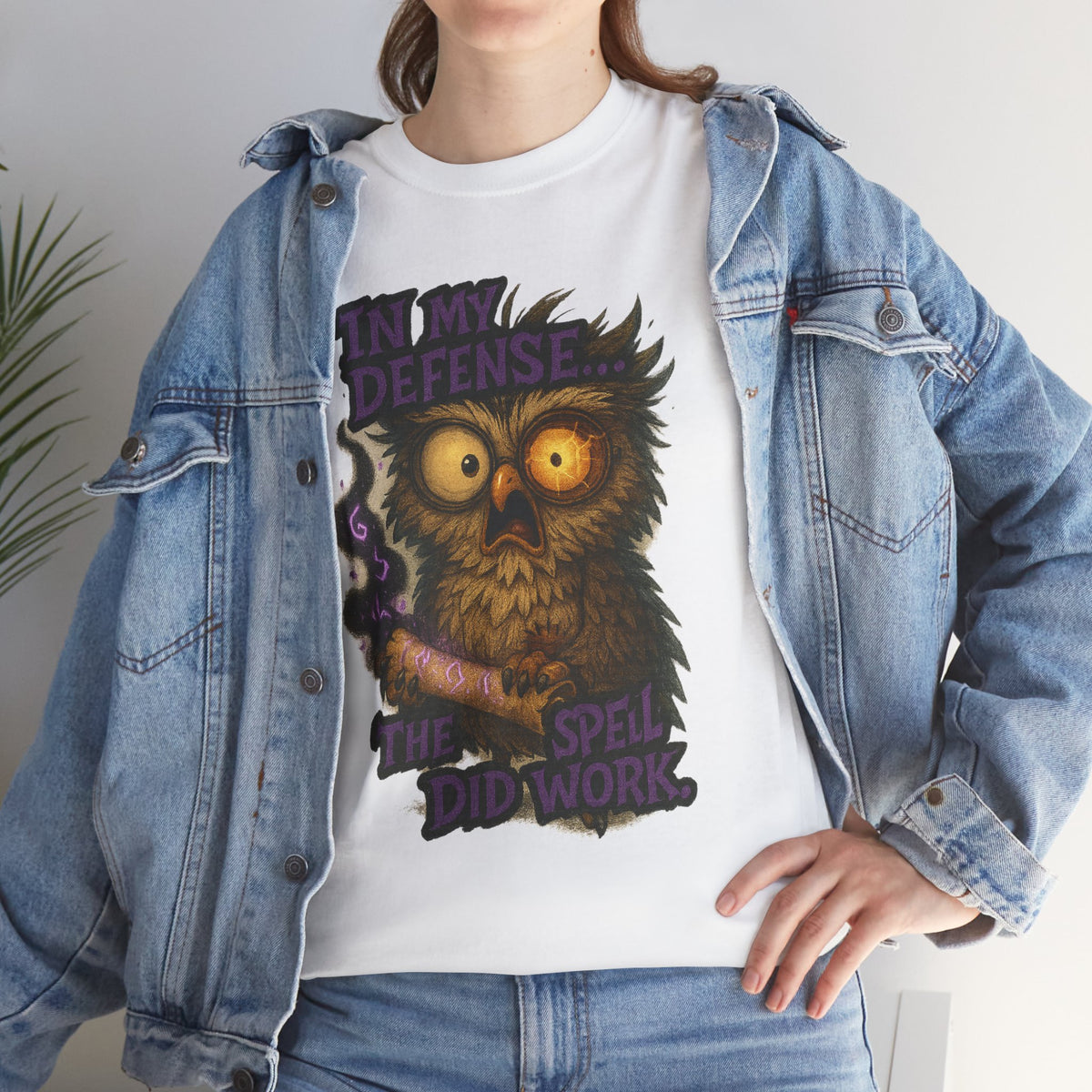 Owl Magic T-Shirt — "In My Defense The Spell Did Work" Graphic Tee