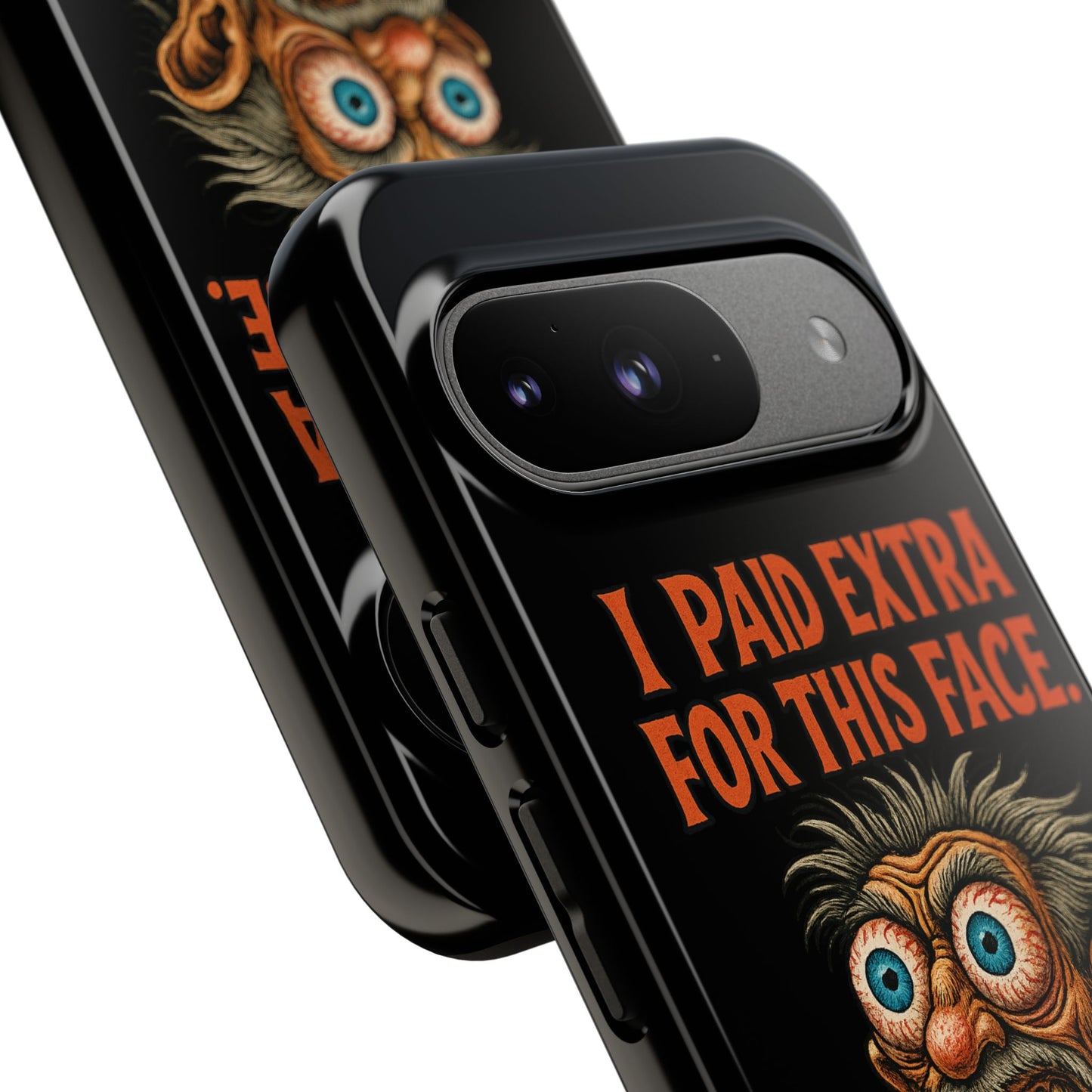 Funny ‘I Paid Extra For This Face’ Phone Case — Retro Horror Cartoon Design