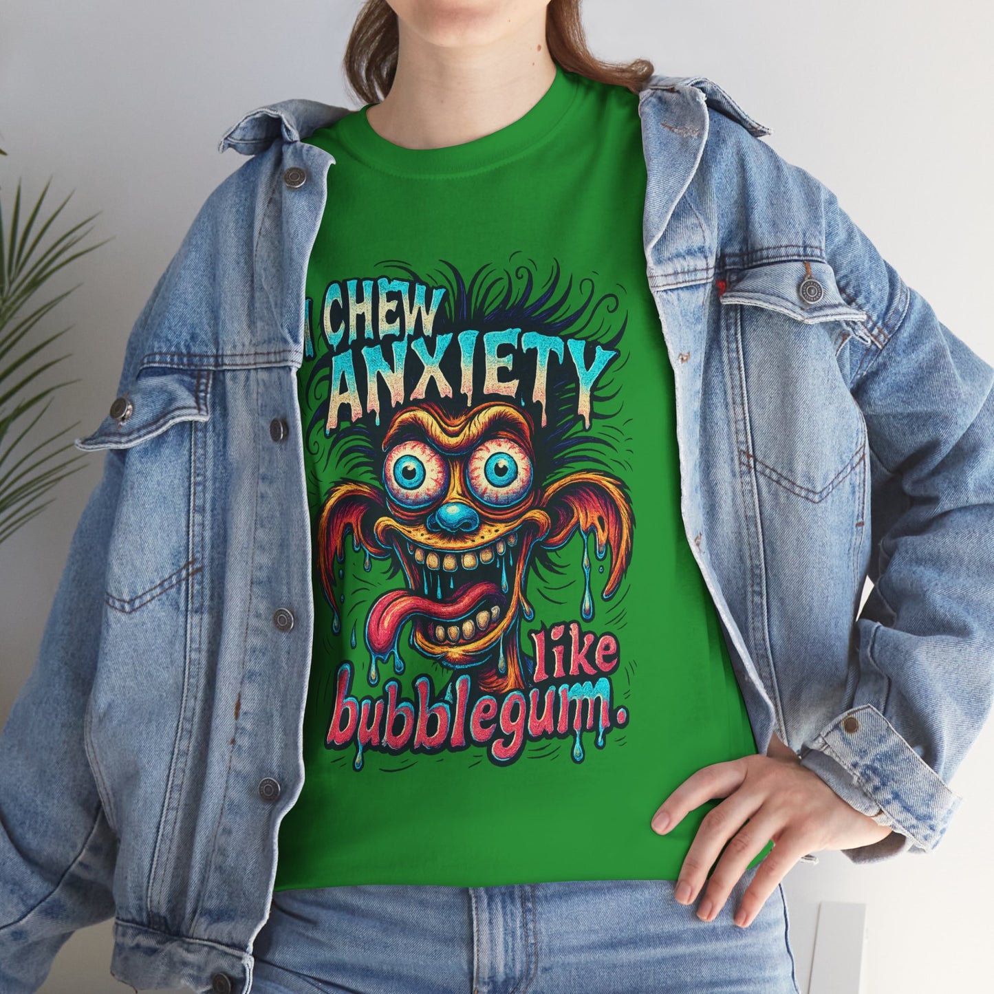 I Chew Anxiety Like Bubblegum T-Shirt | Retro Monster Illustration