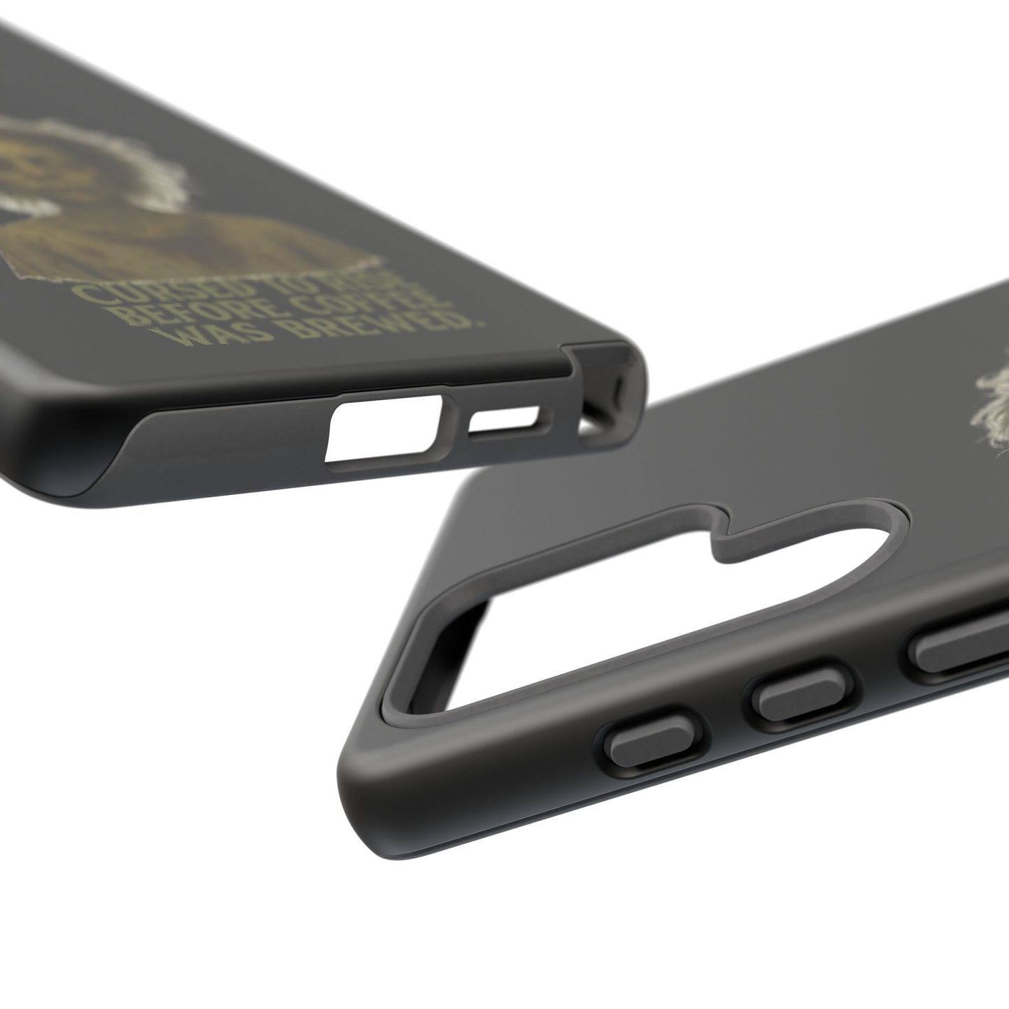 Phone Case — “Cursed to Rise Before Coffee Was Brewed” Goth Horror Design