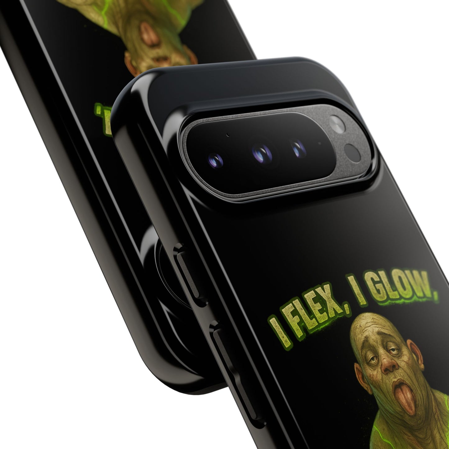 Funny Glow Gym Phone Case — "I Flex, I Glow" Humorous Bodybuilder Design