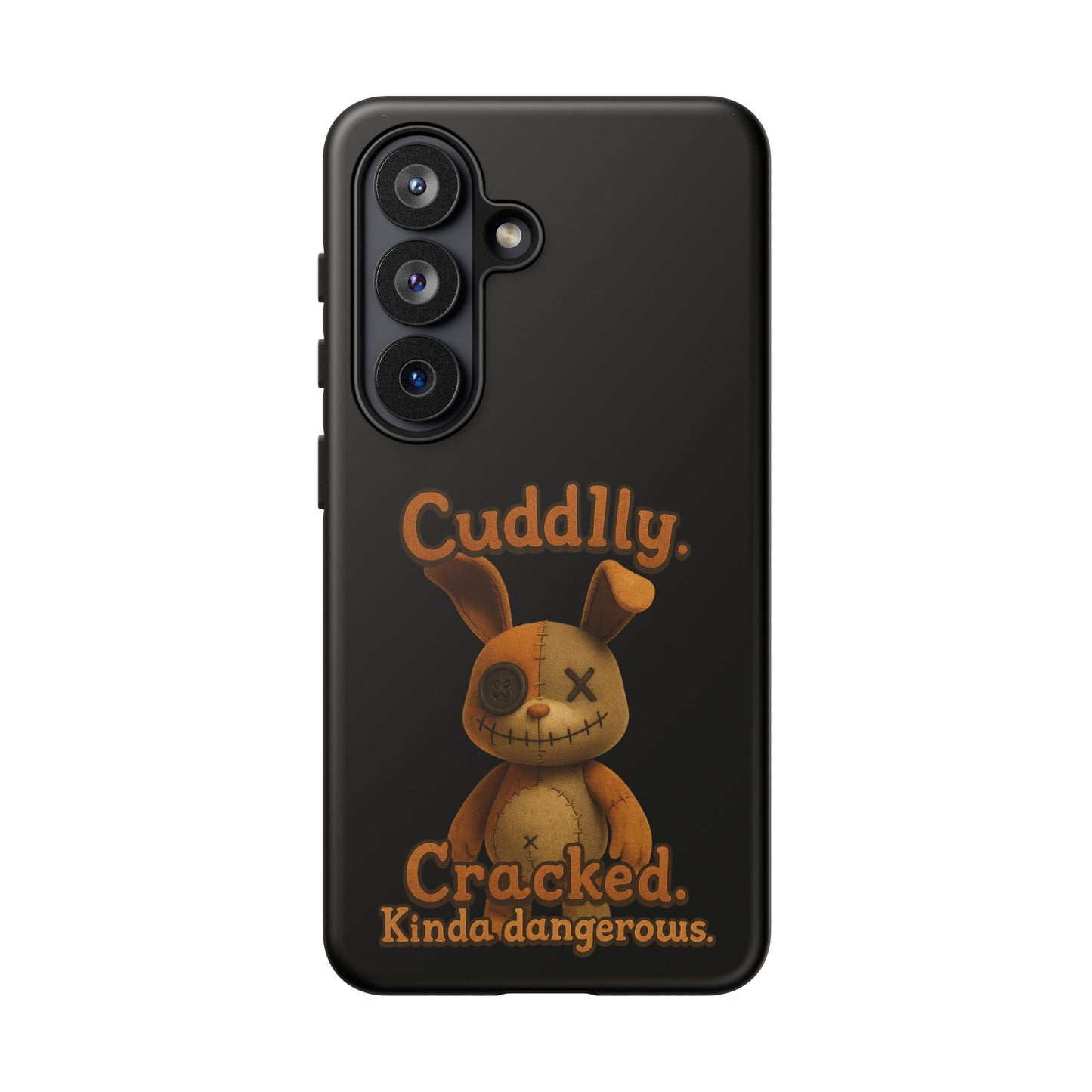 Phone Case — "Cuddly. Cracked. Kinda Dangerous." Cute Creepy Bunny Protective Case