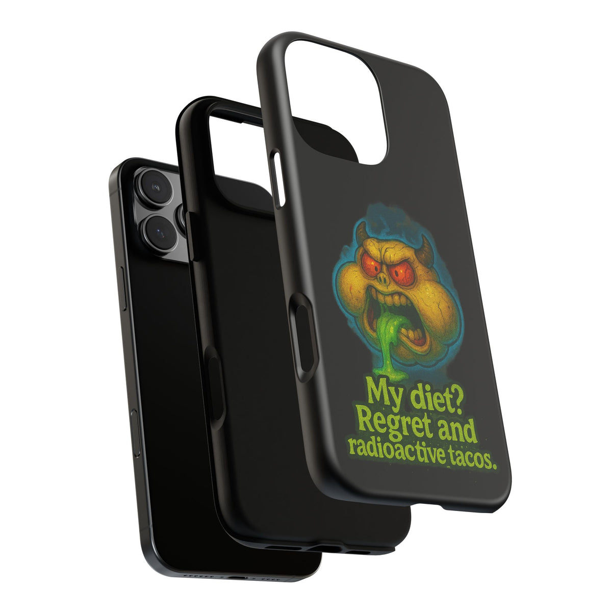 My Diet? Regret & Radioactive Tacos Phone Case — Funny Retro Monster Protective Cover