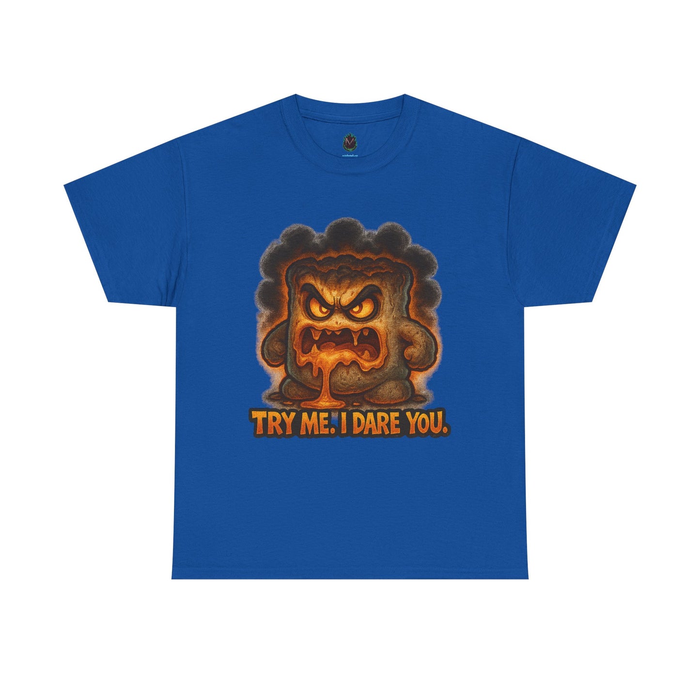 Graphic Tee — Fiery Toast 'Try Me, I Dare You' Cartoon Shirt