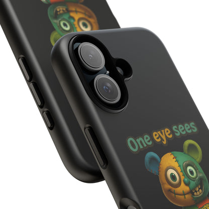Phone Case — 'One Eye Sees, The Other Sees Your Browser History' Patchwork Bear Design