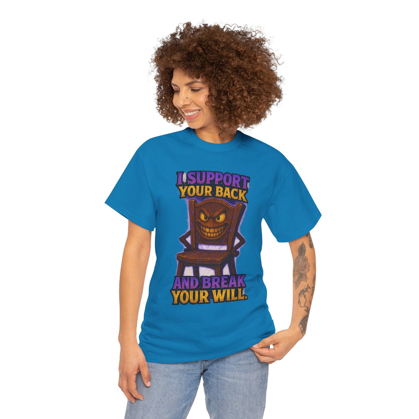 Evil Chair Character T-Shirt | I Support Your Back and Break Your Will