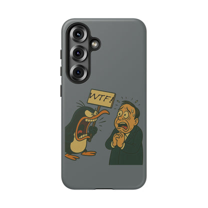 Phone Case - Cartoon Penguin Yelling 'WTF' at Shocked Man, Funny Protective iPhone Cover