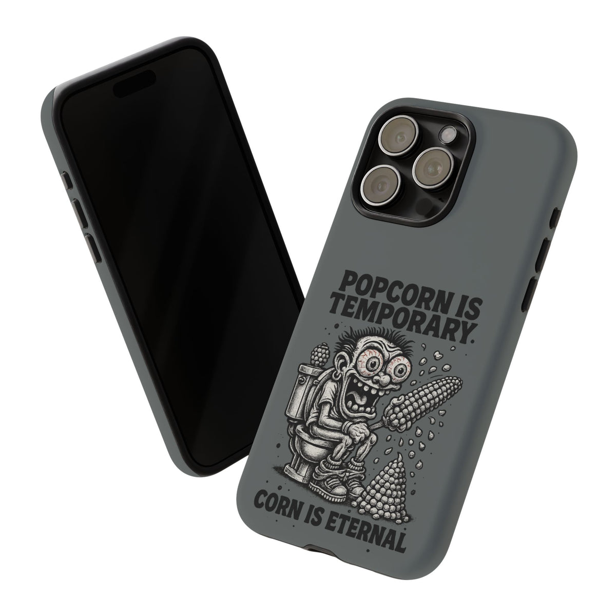 Phone Case — "Popcorn Is Temporary, Corn Is Eternal" Retro Zombie Corn Design