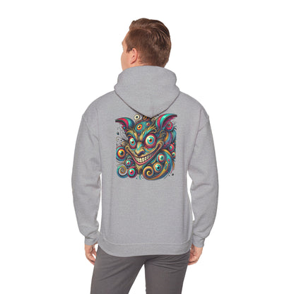 Demon Mask Hoodie — Vibrant Psychedelic Oni Graphic Hooded Sweatshirt