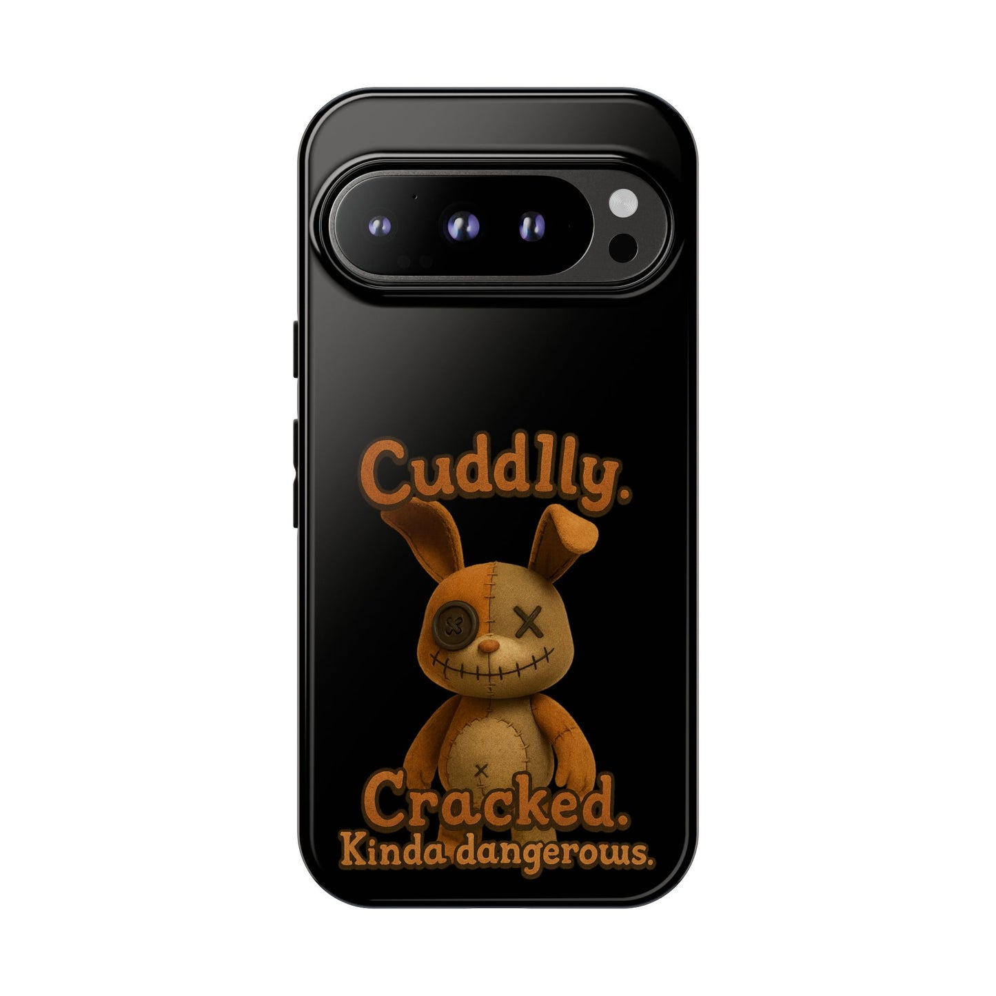 Phone Case — "Cuddly. Cracked. Kinda Dangerous." Cute Creepy Bunny Protective Case