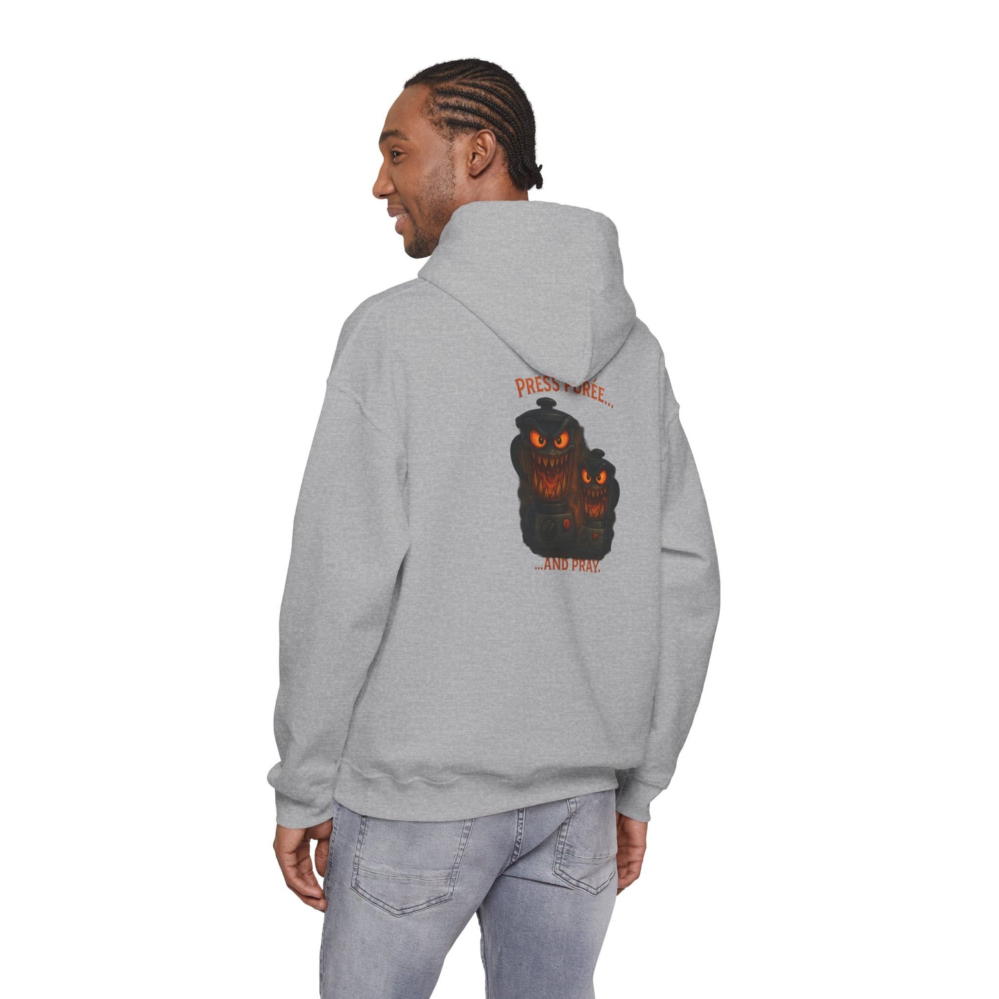 Halloween Hoodie — ‘Press Sneeze and Pray’ Graphic Hooded Sweatshirt