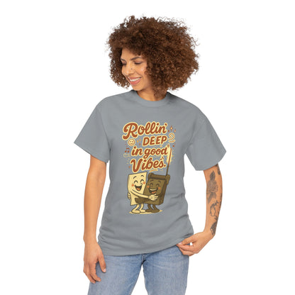 Rollin' Deep in Good Vibes – Smiling Paper & Roller T-Shirt