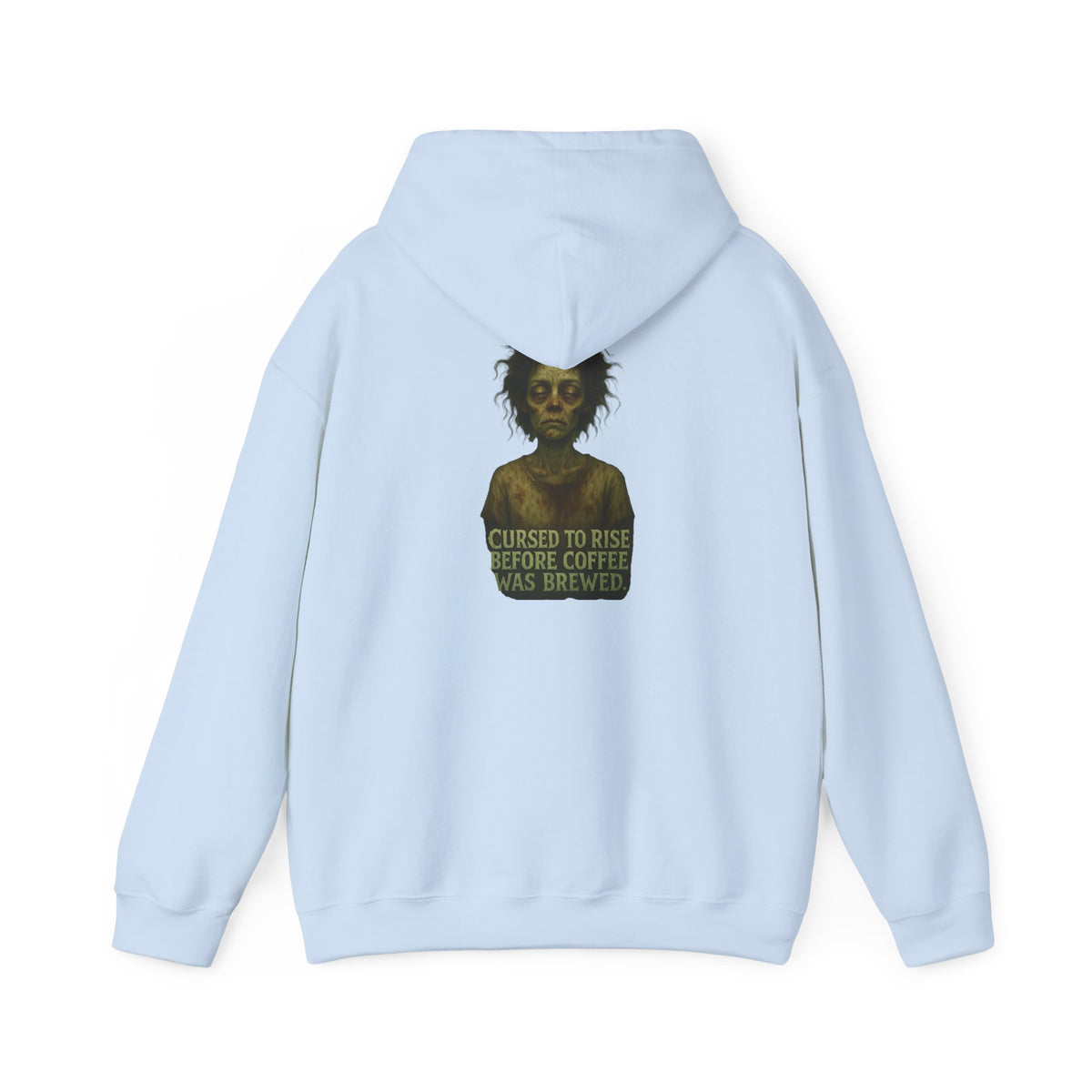 Hoodie — "Cursed to Rise Before Coffee Was Brewed" Goth Coffee Graphic Hooded Sweatshirt