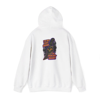 Hoodie — 'I'm Just Sharp, I'm Psycho Sharp' Cat Graphic Pullover